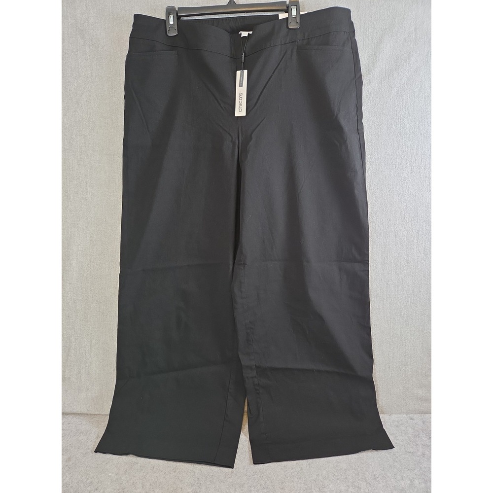 CHICOS So Slimming Pants 3.5R Brigitte Wide Leg Flare XL Black Stretch NEW